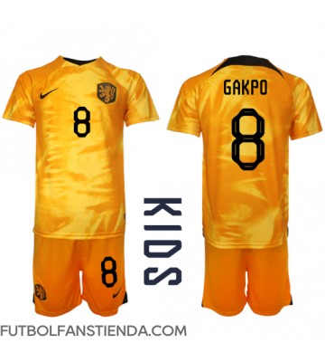 Países Bajos Cody Gakpo #8 Primera Equipación Niños Mundial 2022 Manga Corta (+ Pantalones cortos)